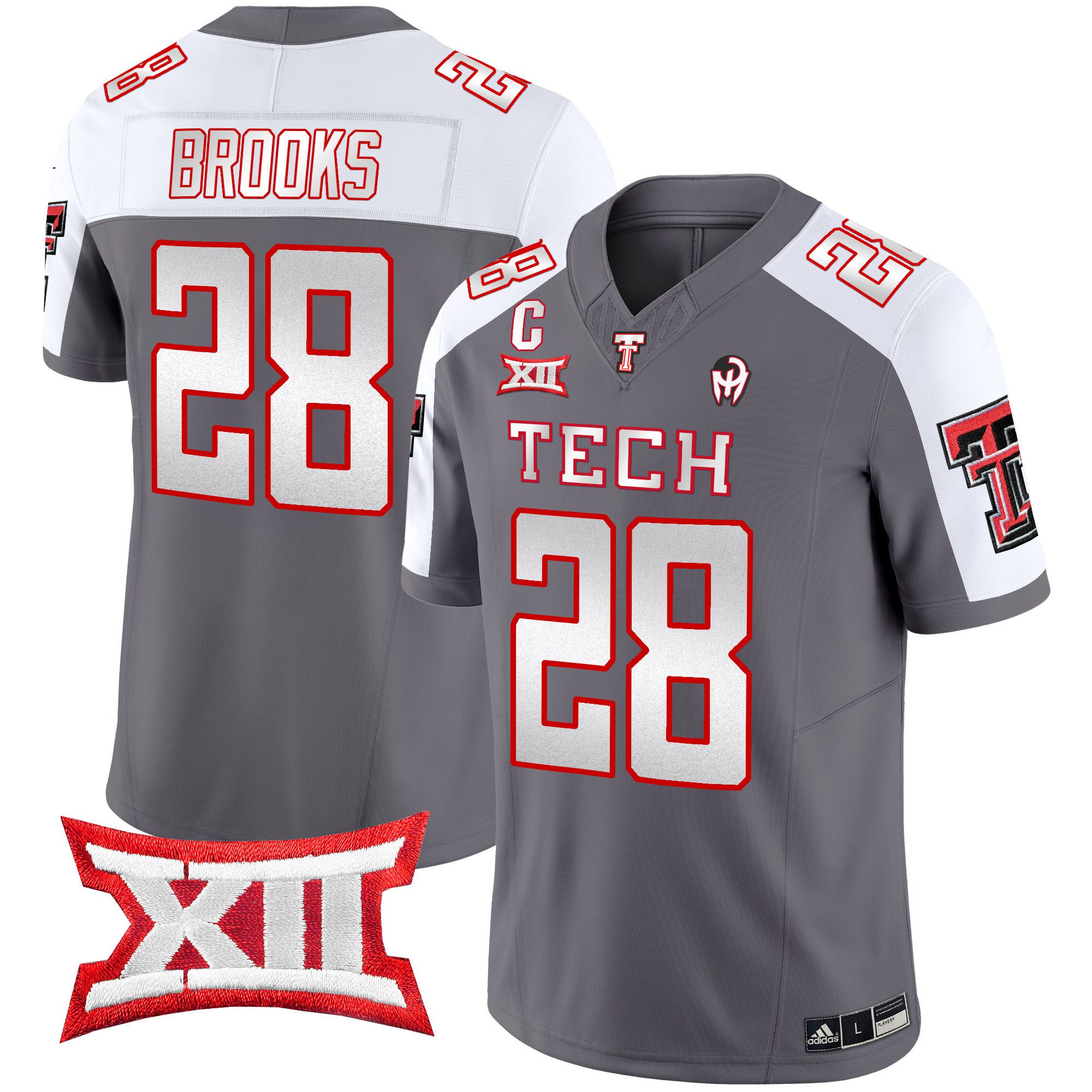 Men Texas Tech Red Raiders #28 Brooks Grey 2024 Patrick Mahomes Symbol Vapor Limited NCAA Jersey style 1